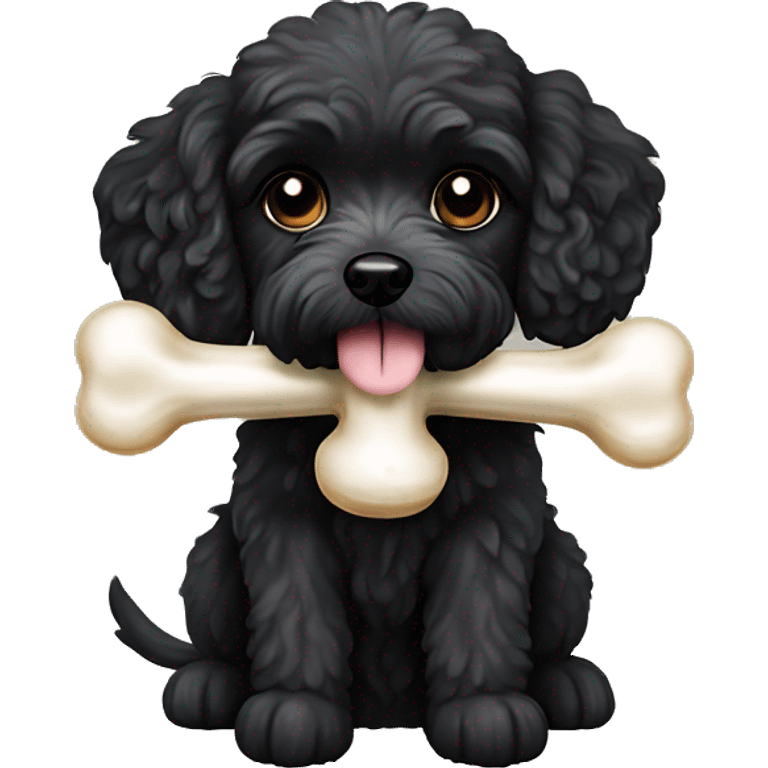 Maltipoo black dog eating bone emoji