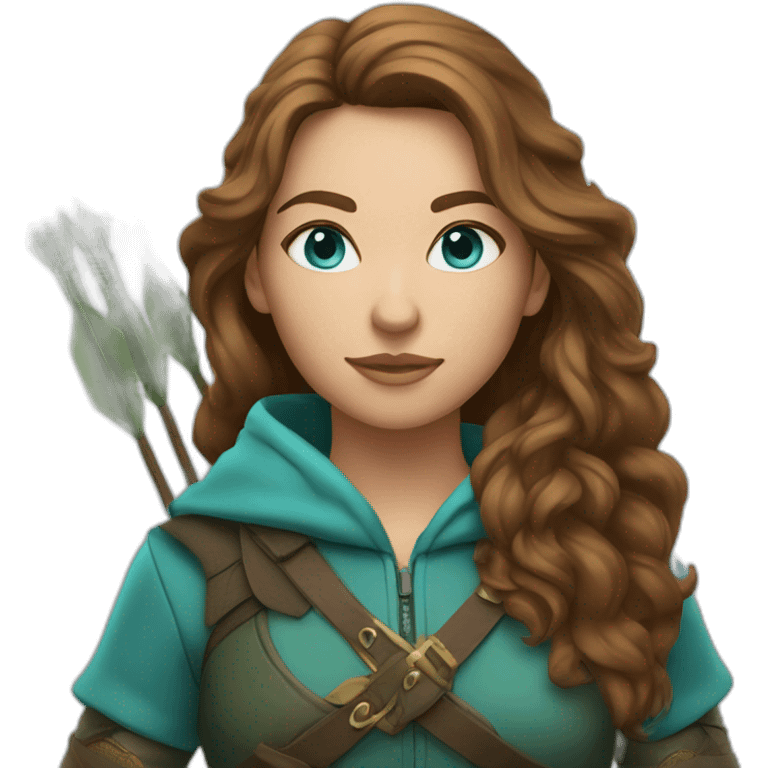 Female hunter with arrow,light cyan eyes, long brown wavy hair emoji