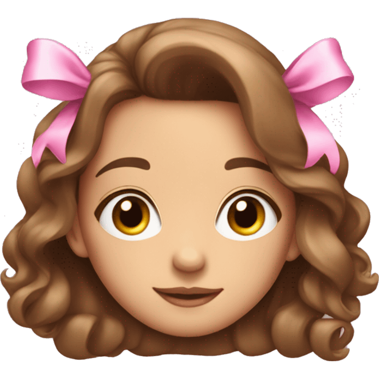 A cute young woman with long brown hair and many small pink bows an sparkles around her emoji