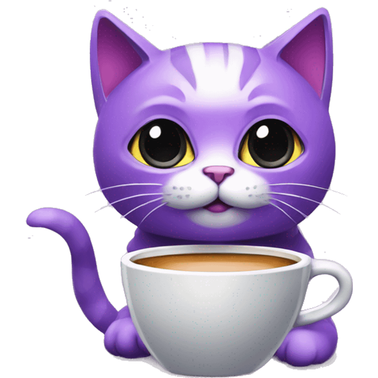 Cute purple hoverpetcat in spaceship with a cup of coffee by it's hand  emoji