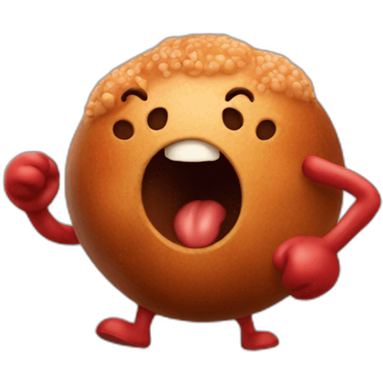 Anthropomorphic meatball with arms and legs doing something random emoji