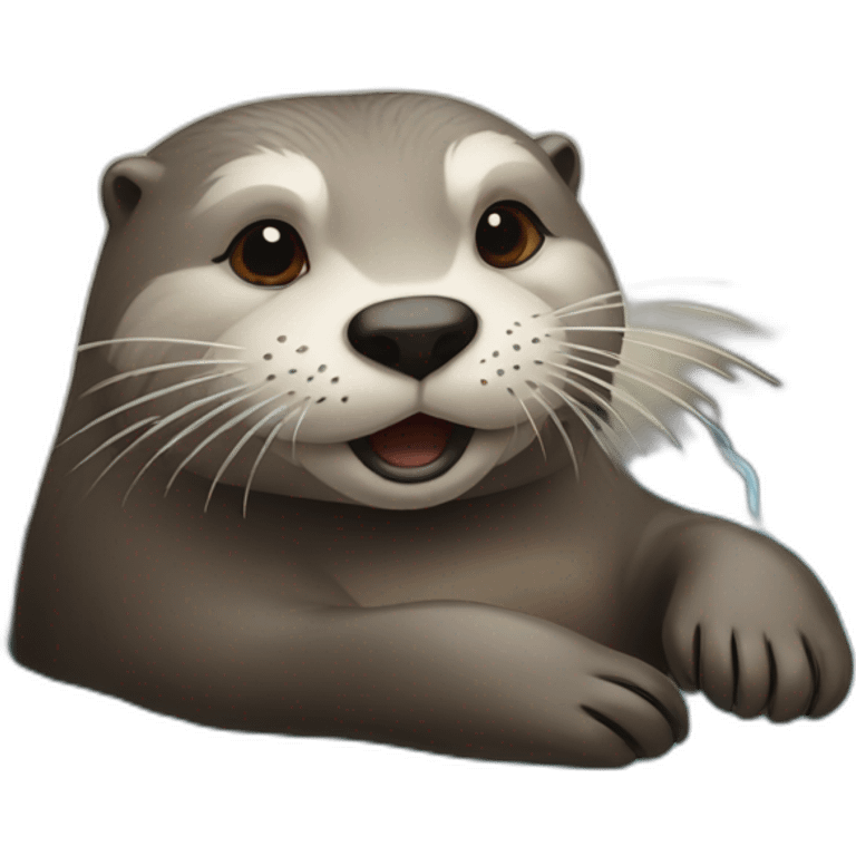 an otter laying on the water while smoking  emoji