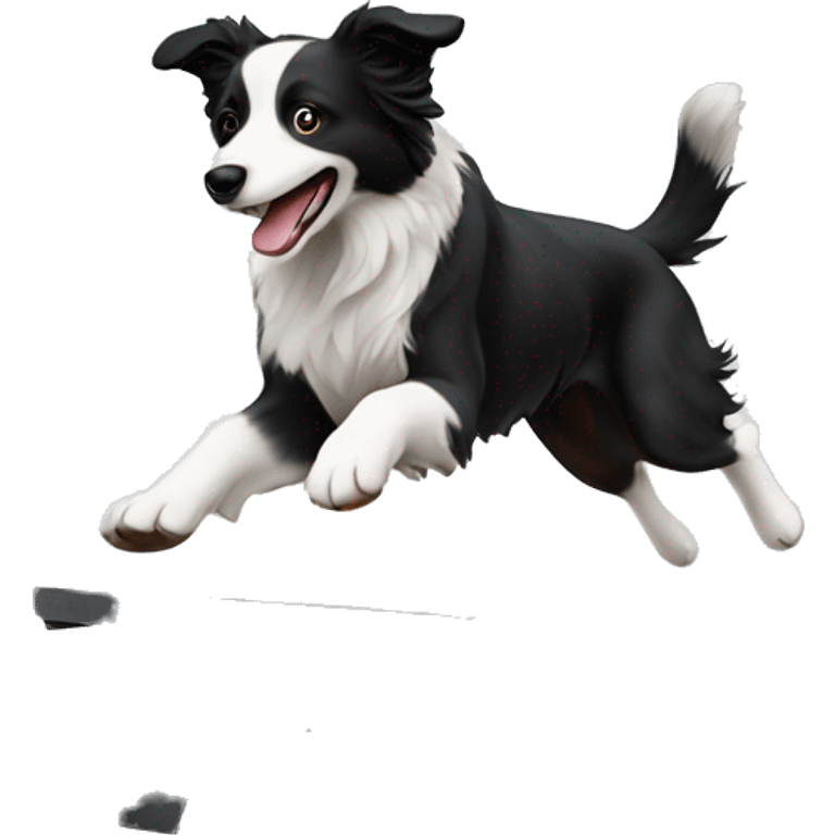 Anvil with border collie jumping over emoji