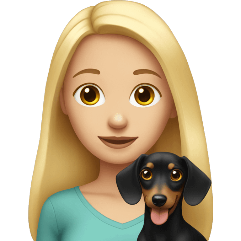 Blonde girl with dark mini dachshund  emoji