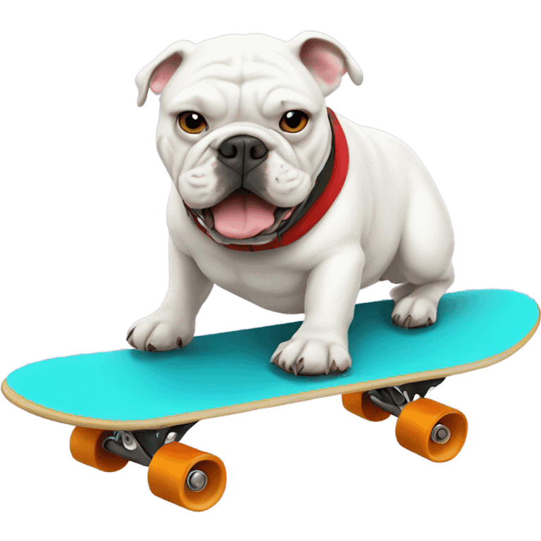 White bulldog riding a skate board emoji