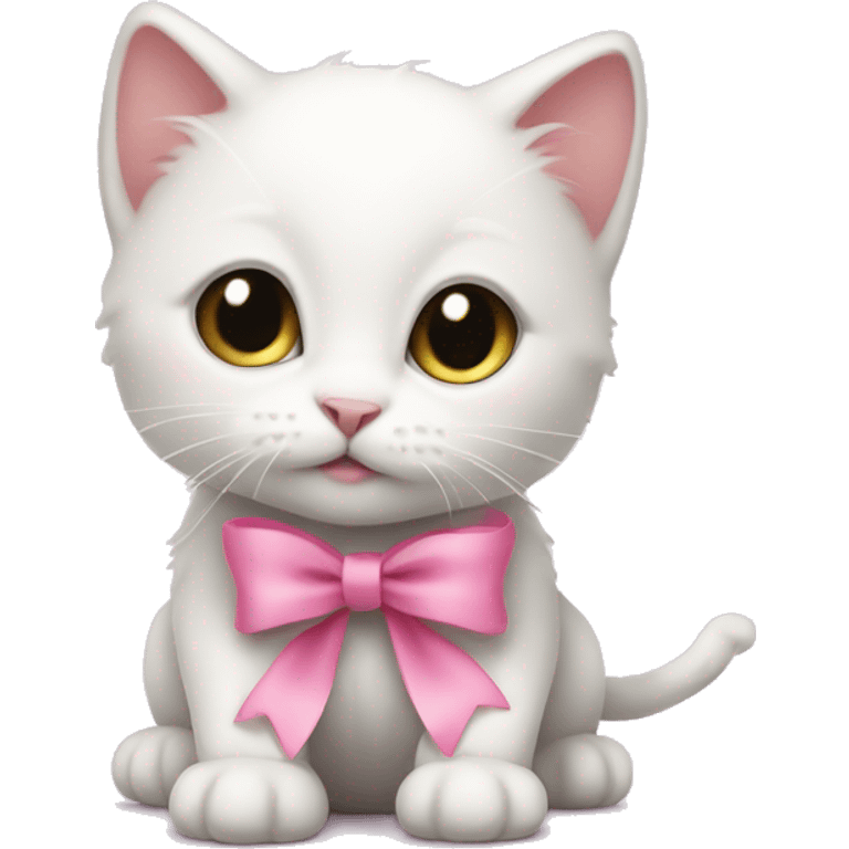 white baby cat, pink ribbon emoji