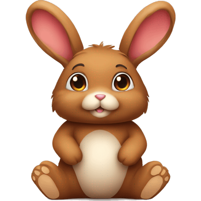 Cute feminine Fluffy brown rabbit teddy wearing red tshirt sitting floppy ears emoji