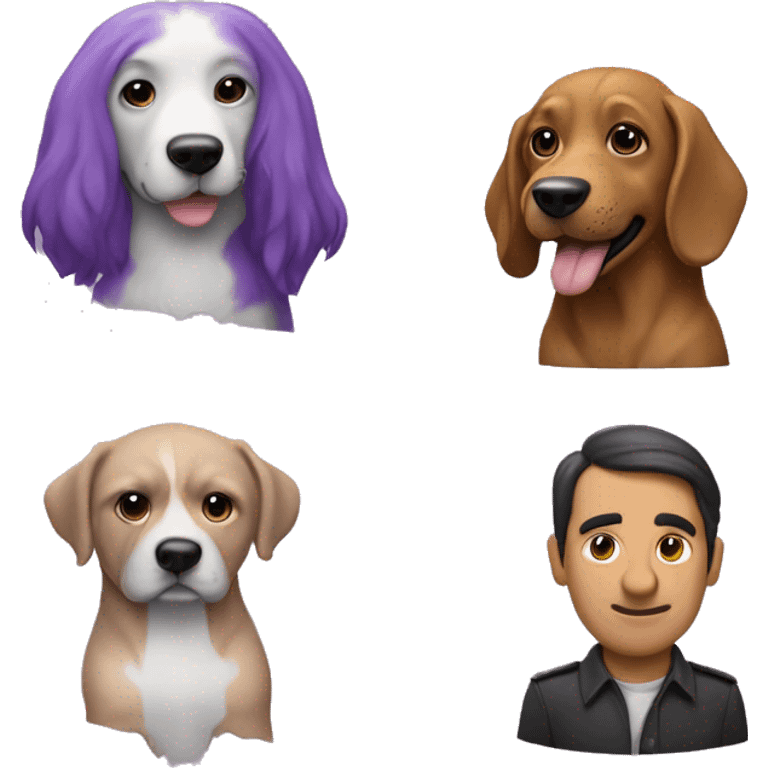 un señor con baston, dos perros a los lados, y la vestimenta es color morada en capa emoji