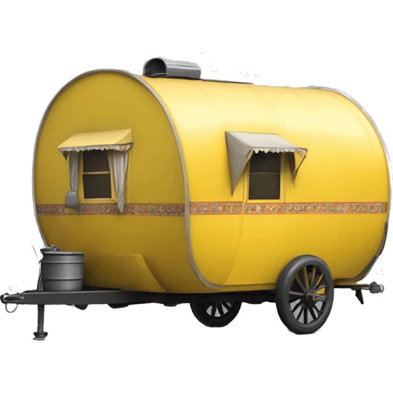 Realistic yellow vintage round gypsy caravan wagon camper emoji