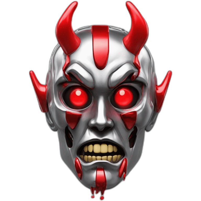 3d glitch chrome demon, red lazer eyes with letter B on the face, 3d, portrait emoji