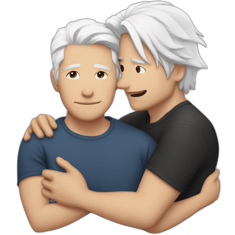 white haired guy and black haired guy hugging emoji