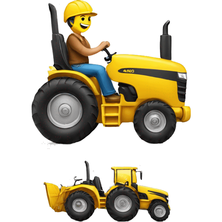 a happy person driving big yellow tractor emoji