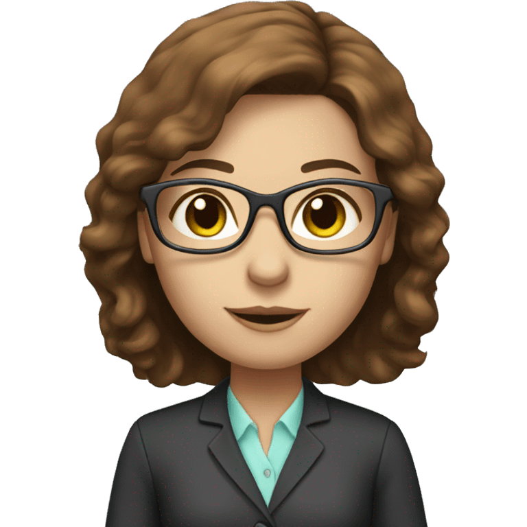 Female Accountant with glasses. Brown hair with highlights and blue/green eyes emoji