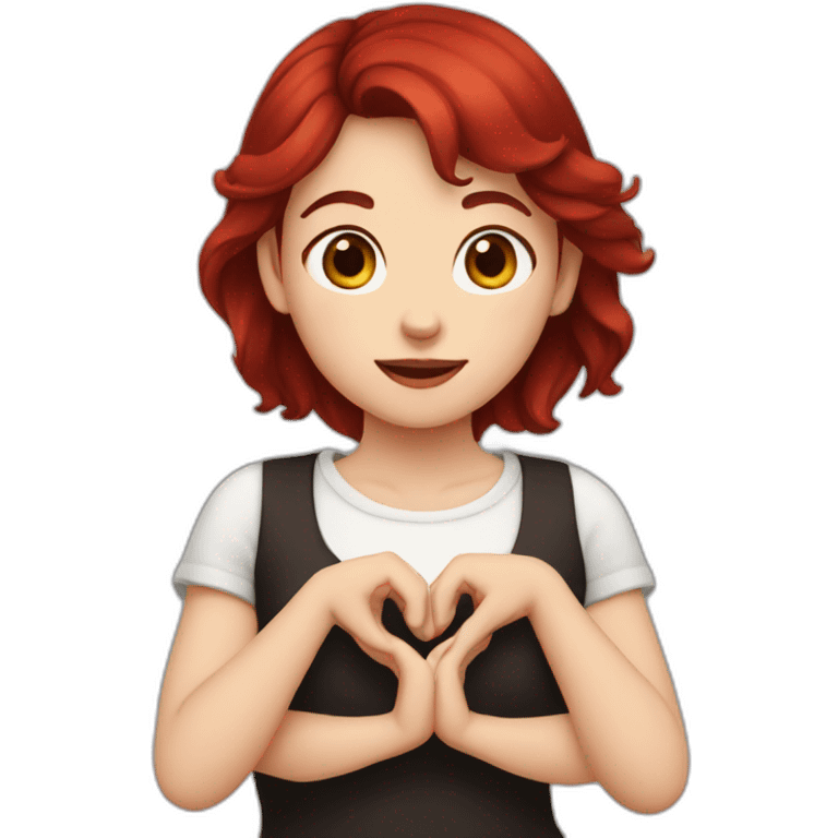 A dark red hair girl making heart shape with her hands emoji