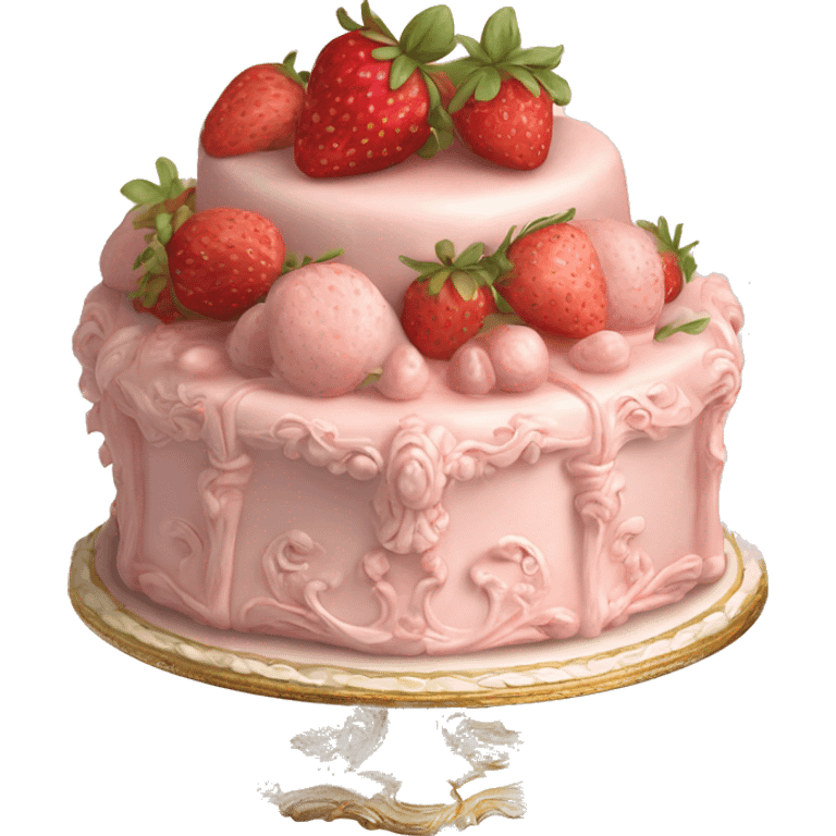 vintage rococo highly detailed pale pink cake with strawberries emoji