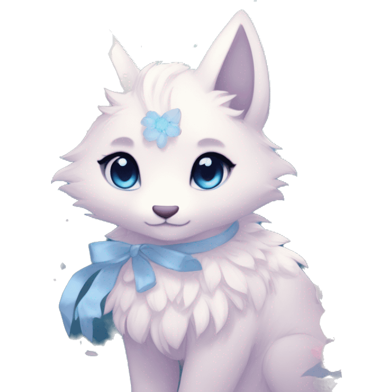 Anthro Cute Cool Blushing Pastel Innocent Shy Kawaii gorgeous sparkly ethereal fantasy anime animal creature with blue eyes furry sona with flowers and ribbons beautiful aesthetic emoji