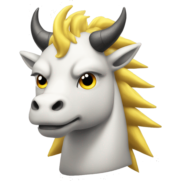 Japanese Kirin face, with thunders, kind of serious look emoji