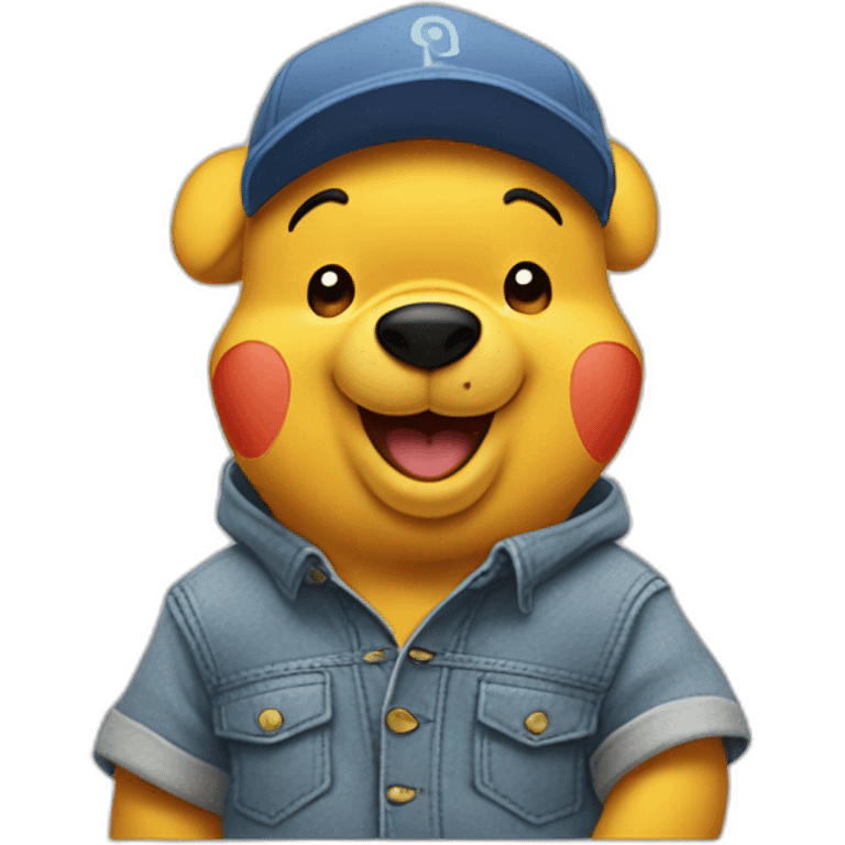 Winnie the Pooh singing and wearing a cap emoji