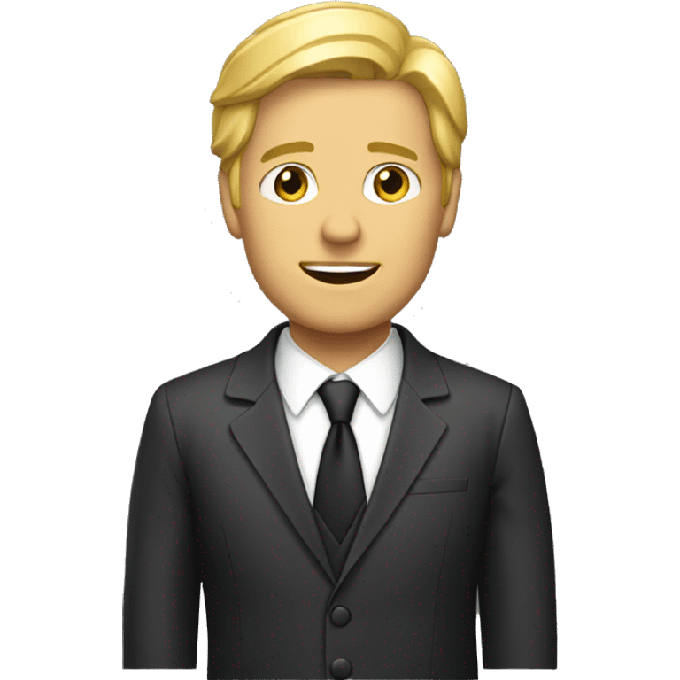 A  golden-haired  adult  male  dressed  in  a  suit. emoji