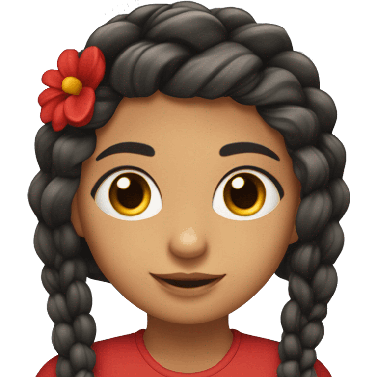 Chica mulata con trenzas en el pelo en las puntas Rojas,  ojos carmelitas oscuro , nari redondita  emoji