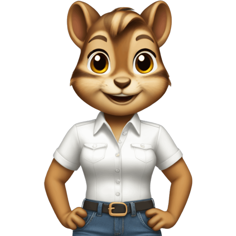 female chipmunk in white dress shirt and jeans emoji