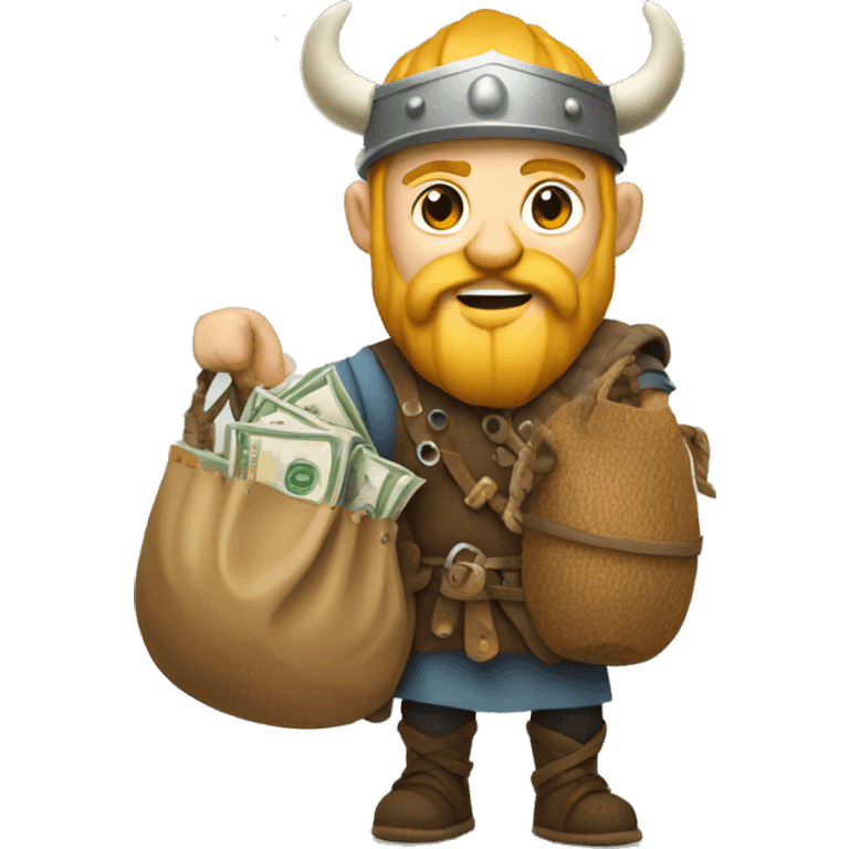 Viking carrying overloaded bag with money emoji