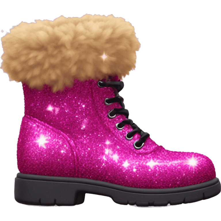 Realistic hot pink Sparkle glitter and fur boot. emoji