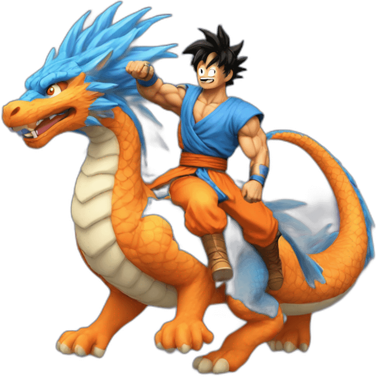 indian adult guy wearing Goku costume riding a blue flying dragon emoji