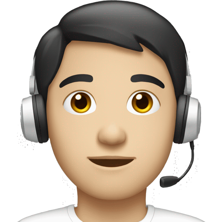 young white person with short black hairs and headset emoji