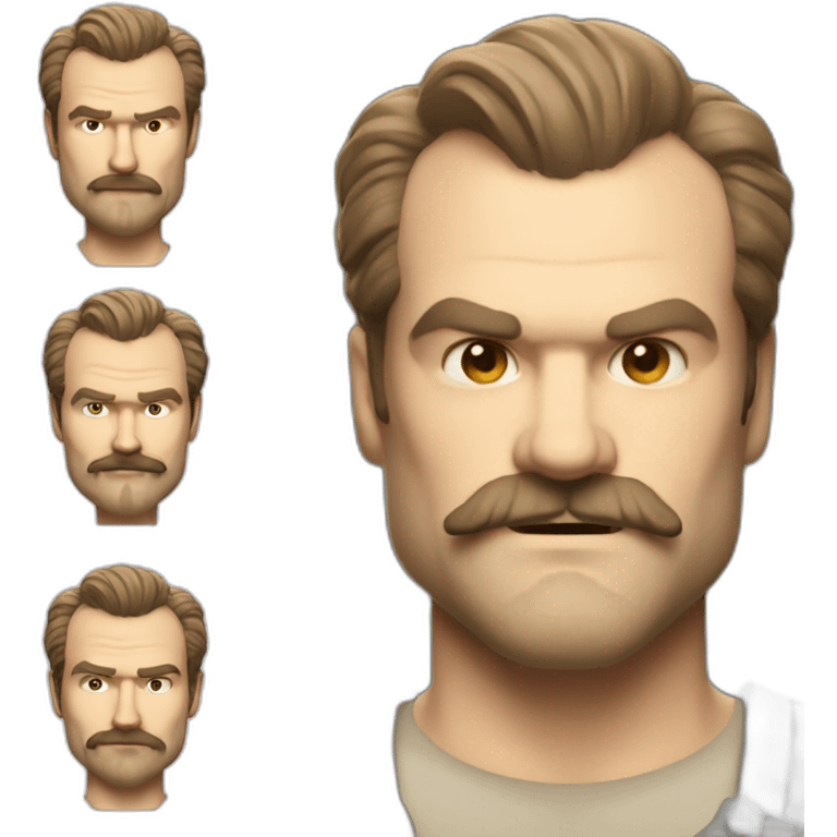 David Harbour with moustache and goatee grinning emoji