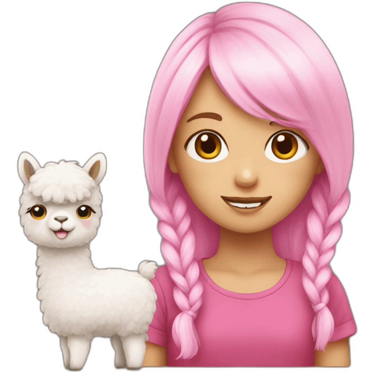 pink haired girl with alpaca emoji