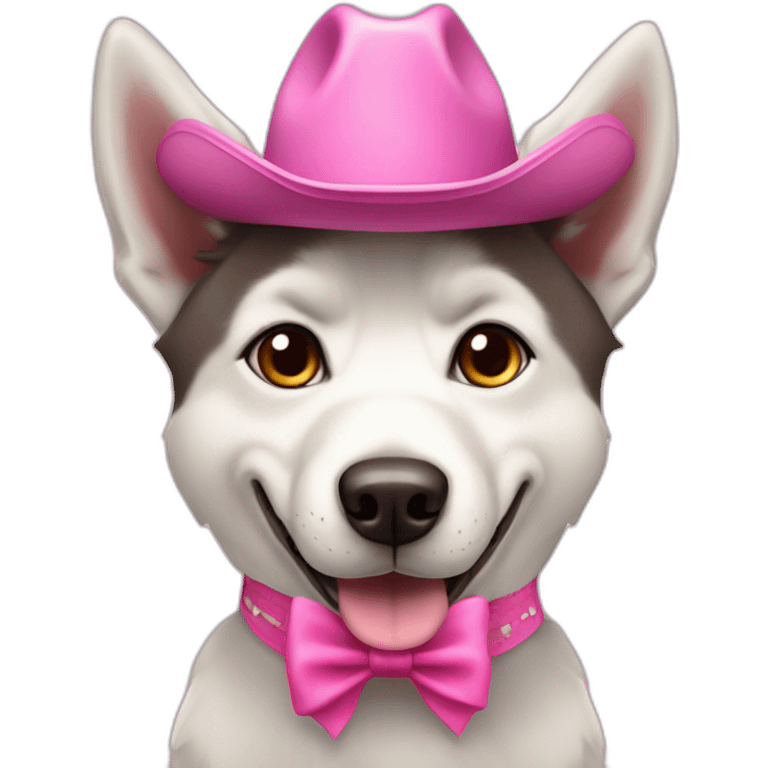 Dog husky with pink cowboy hat with bow on his head  emoji