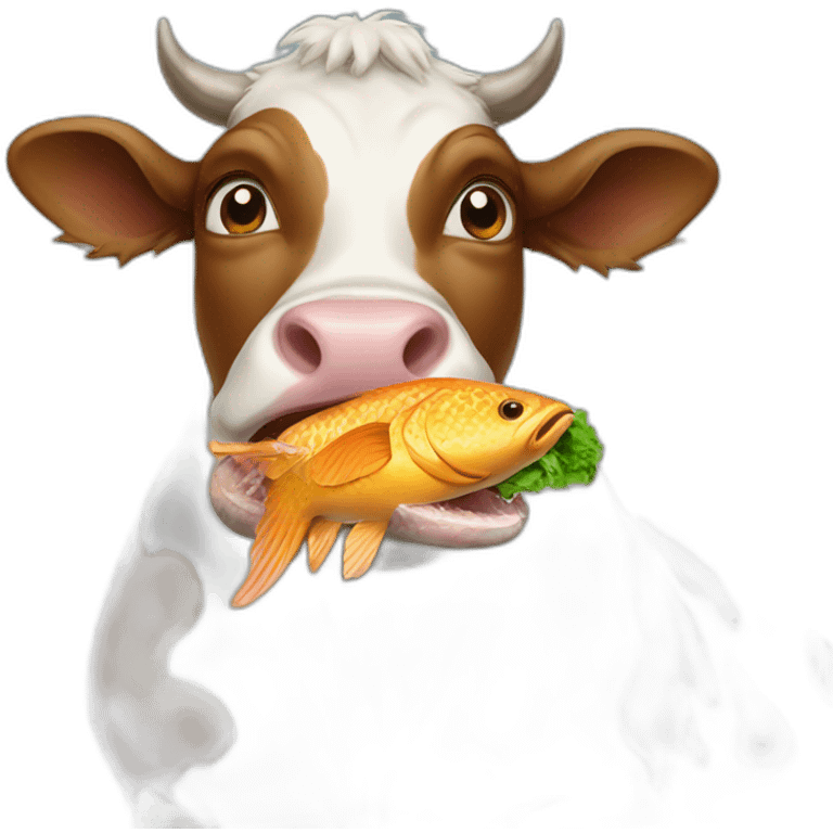 Cow eating fish emoji