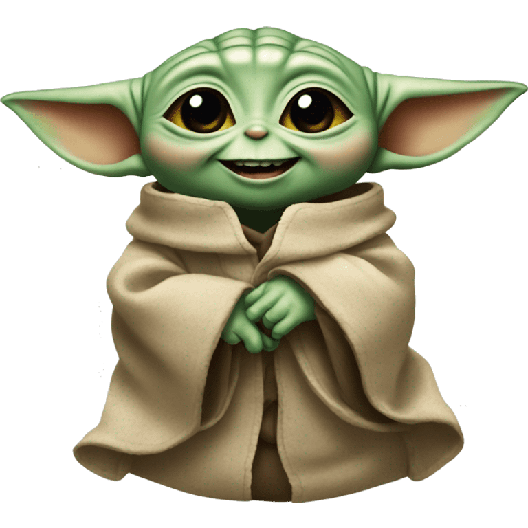 Baby Yoda smiles with a giant smile. Teeth visible emoji