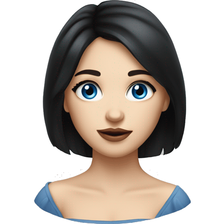 A girl with fair skin, black hair, big lips, blue eyes, a very beautiful girl, a hot girl, a Russian girl emoji