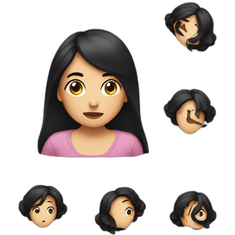 Girl confused with black hair and question marks emoji