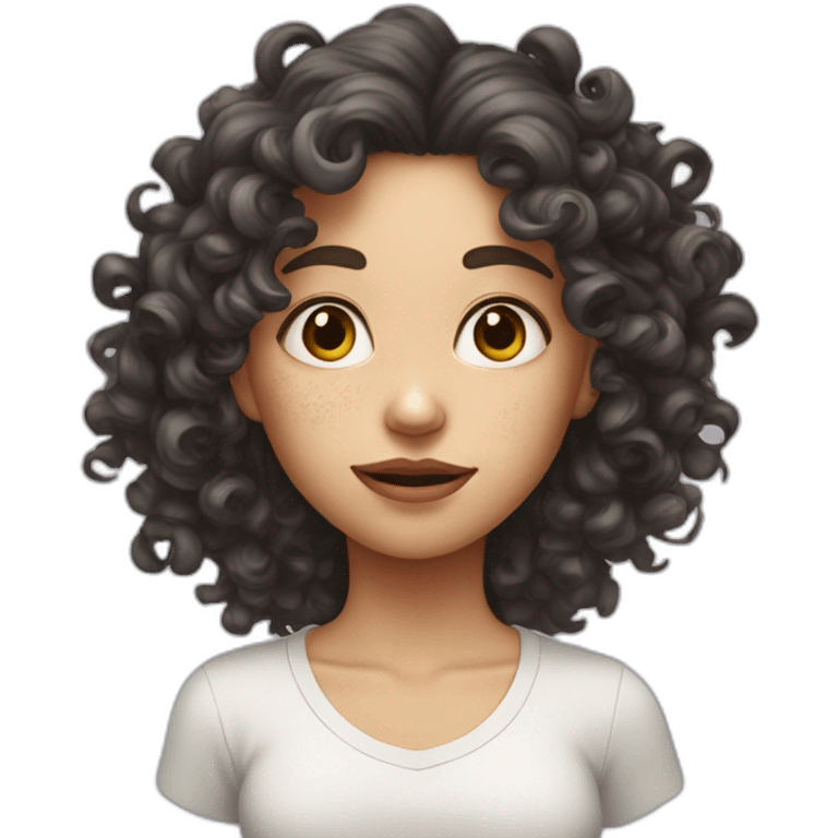 female face with curly hair and with many large irregular milk stains emoji