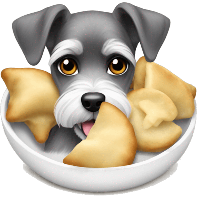 Miniature schnauzer eating pierogis emoji