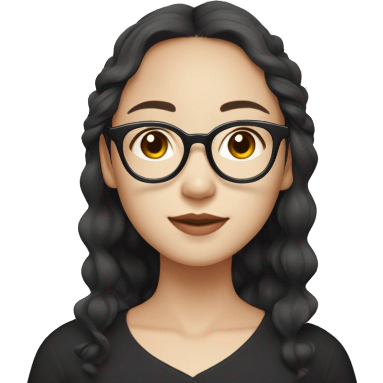 chinese girl with wavy hair wearing black top, and rimless glasses emoji