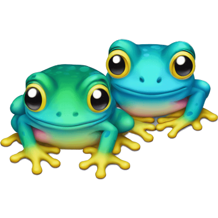 Two Deep blue green yellow pink kawaii frogs emoji