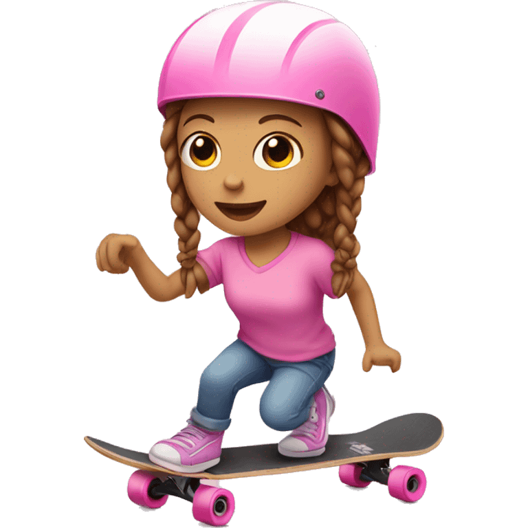 white little girl, brown hair with braids, with pink helmet skateboarding emoji