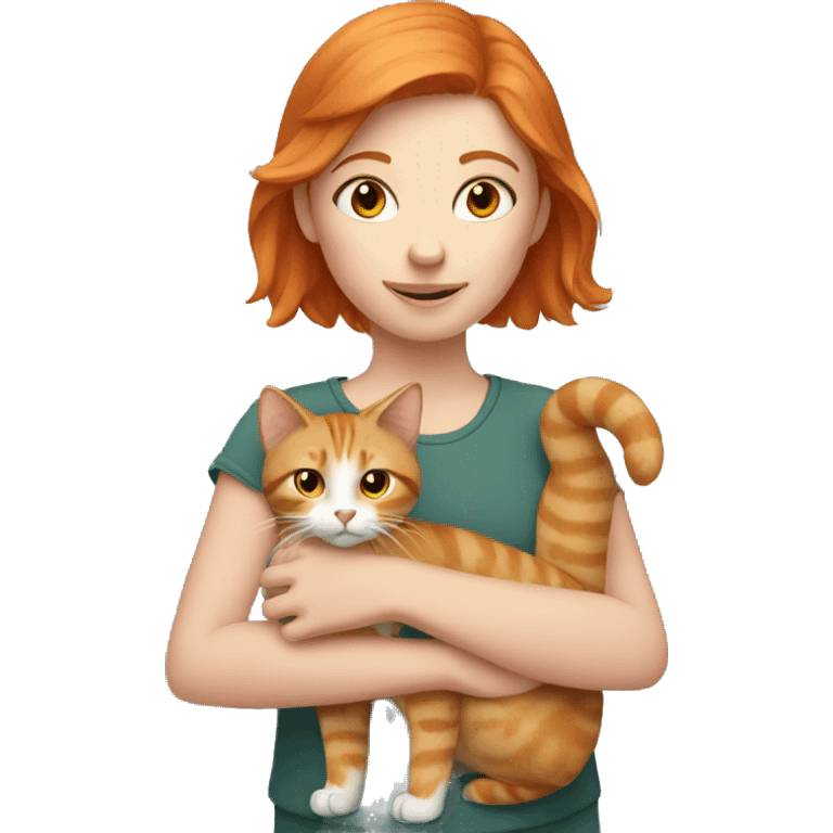 Ginger girl holding gray cat emoji