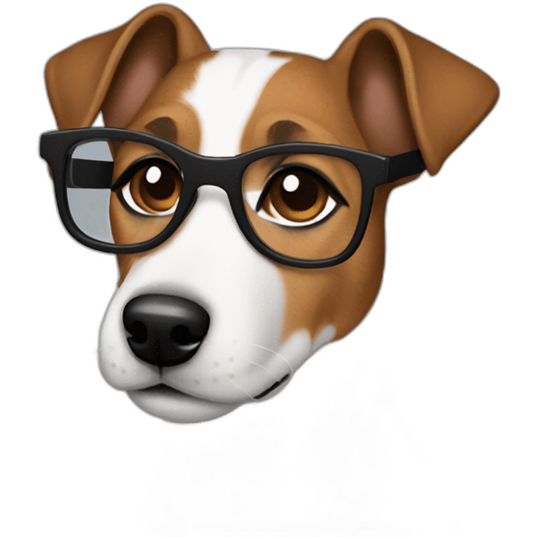 man with glasses with modern cut brown hair jack russell terrier dog emoji