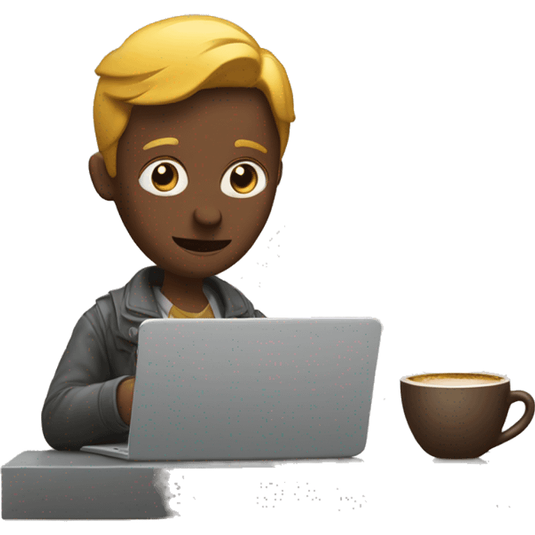 a human is working on a laptop with a cup of coffee emoji