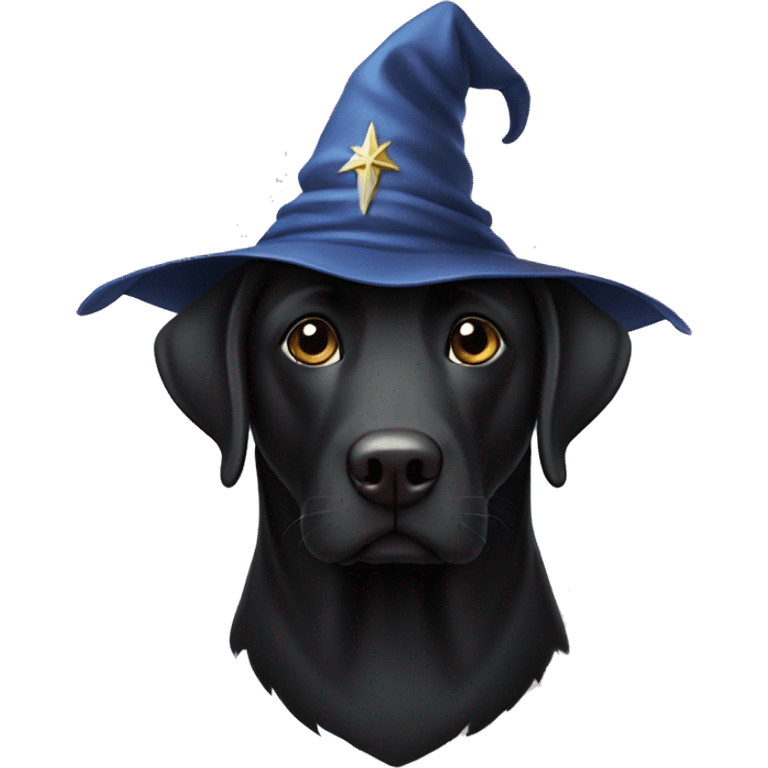 Black lab wearing a wizard hat emoji