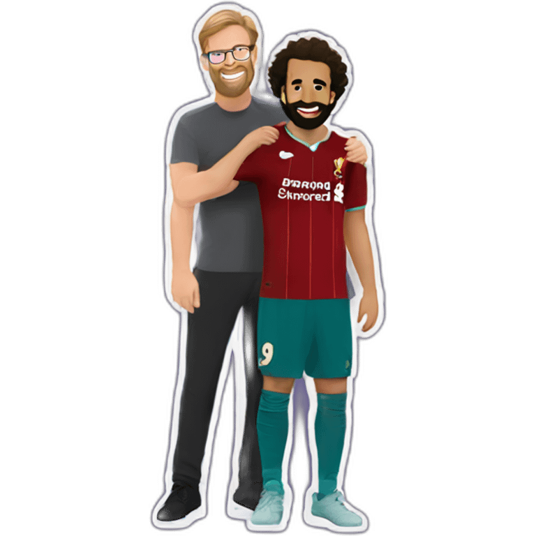 Full body Jurgen klopp hugging male Pregnant mo Salah with large baby belly emoji