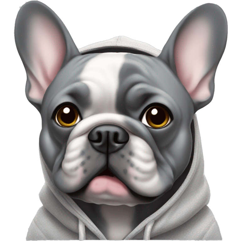 Grey French bulldog wearing a hoodie  emoji