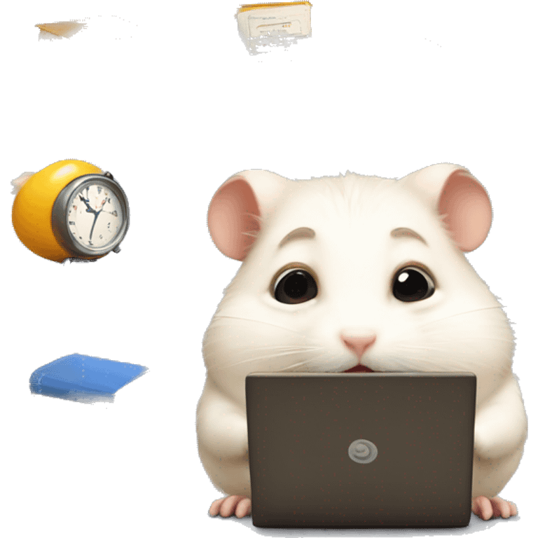 University hamster student, Study hard, lots of assignment deadline, tired, study at Night, using computer  emoji