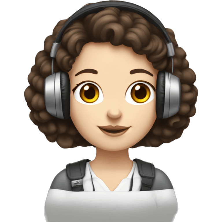 White girl, dark hair in headphones with brown poodle emoji