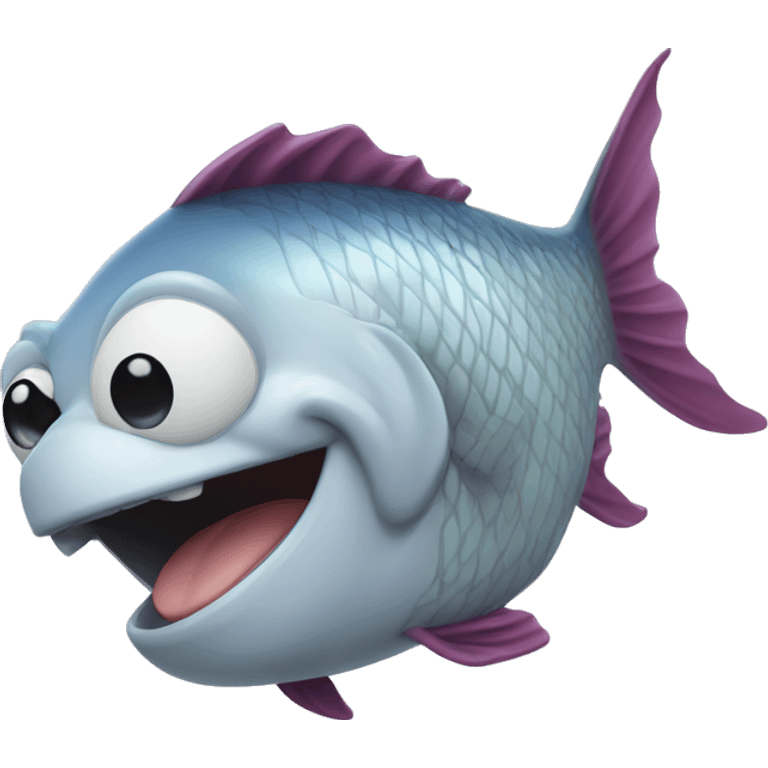 A fish laughing like a dog, with his eyes closed and mouth wide open. emoji